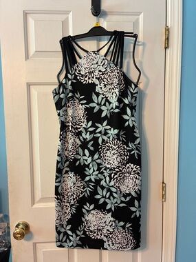 connected apparel Black Floral Mini Dress with Teal Accents